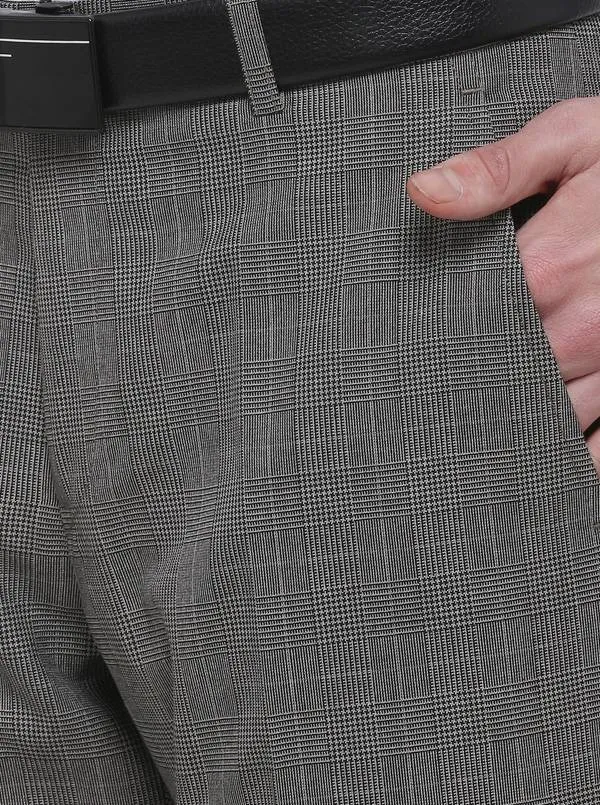 Ash Grey Checked Super Slim Fit Formal Trouser | Greenfibre