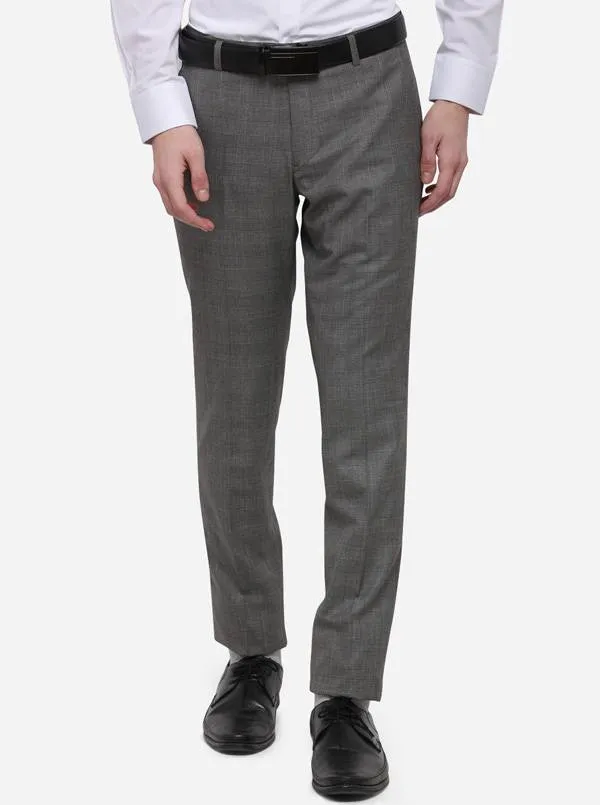 Ash Grey Checked Super Slim Fit Formal Trouser | Greenfibre