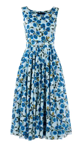 Aster  Dress Boat Neck Sleeveless Midi Length Cotton Musola (Azalea Flower Small)