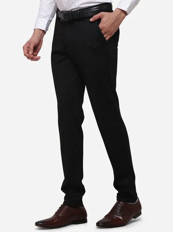 Black Slim Fit Striped Club Wear Trouser | JB Studio