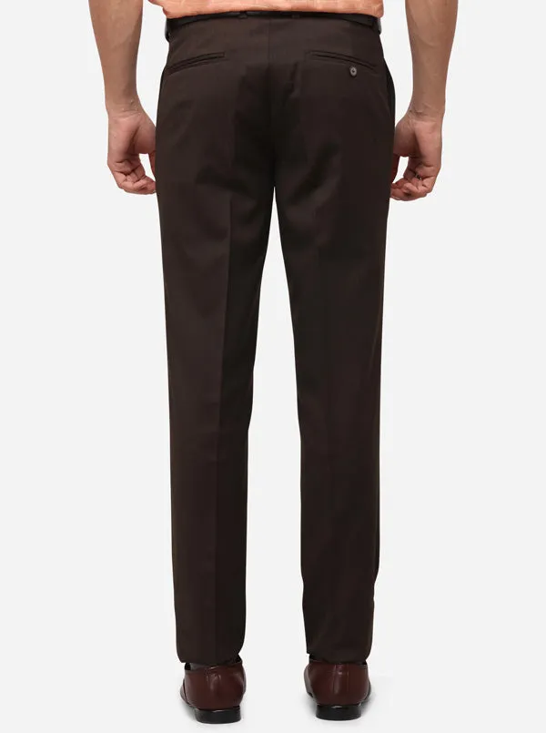 Brown Slim Fit Solid Formal Trouser | JadeBlue