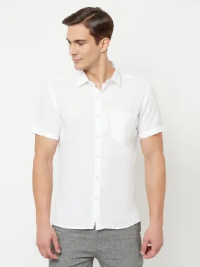 Cantabil Cotton Blend Solid White Half Sleeve Casual Shirt for Men with Pocket