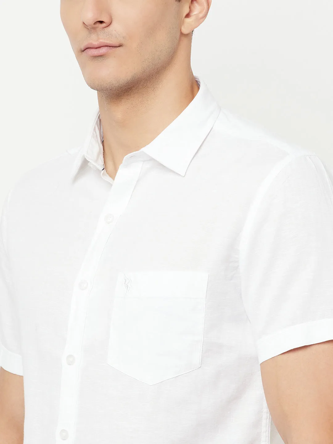 Cantabil Cotton Blend Solid White Half Sleeve Casual Shirt for Men with Pocket