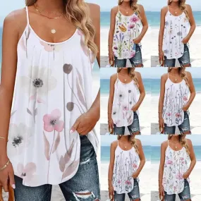 Casual Round Neck Pullover Digital Printing Women's Top Strappy T-shirt