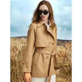 Cropped Belted Plain Trench Coat