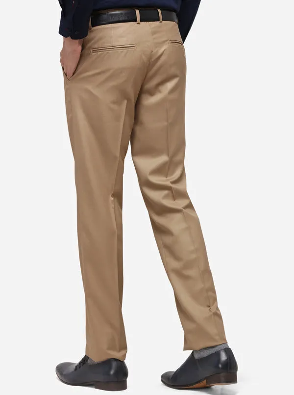 Khaki Slim Fit Solid Formal Trouser | Greenfibre