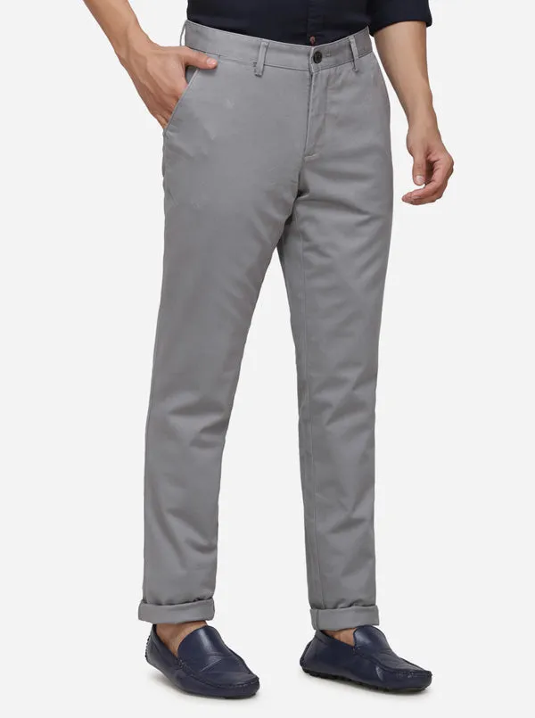 Light Grey Solid Uno Fit Casual Trouser | JadeBlue