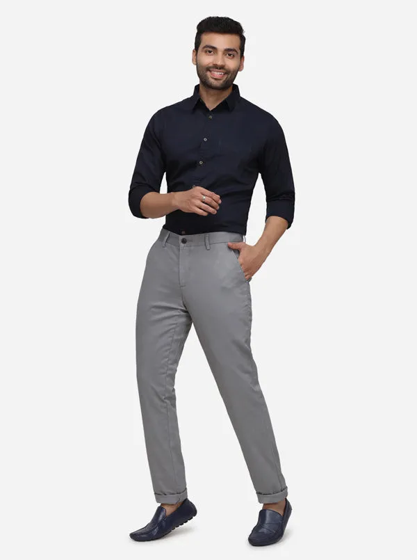 Light Grey Solid Uno Fit Casual Trouser | JadeBlue