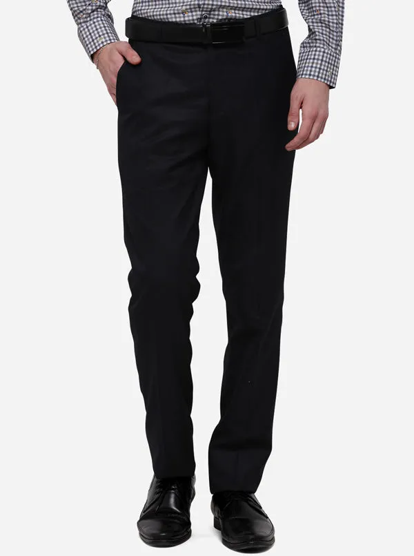 Navy Blue Solid Slim Fit Formal Trouser | Greenfibre