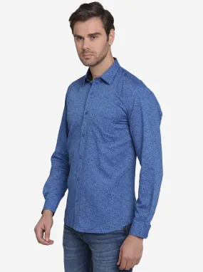 Ocean Blue Printed Slim Fit Casual Shirt  | JadeBlue