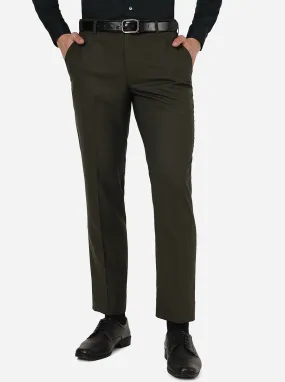 Olive Green Solid Classic Fit Formal Trouser | JadeBlue