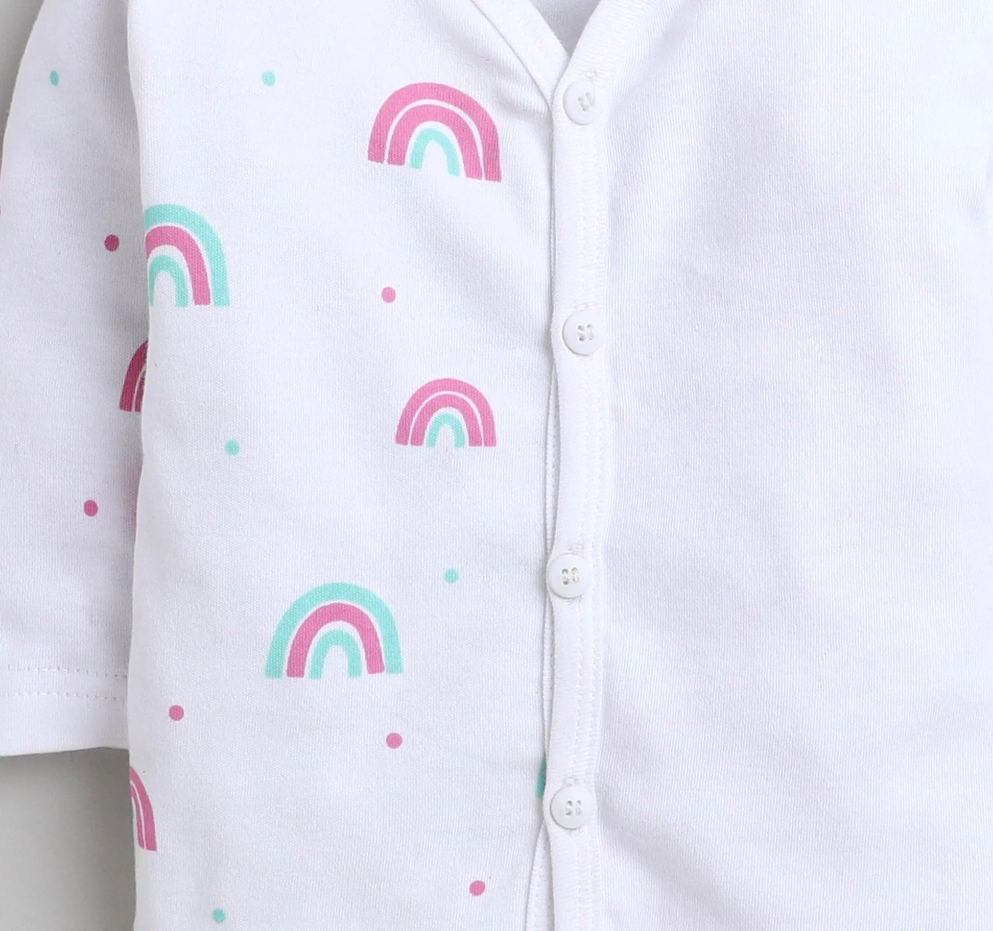 Polka Tots Full Sleeve Jabhla Vest White Half Side Rainbow - White