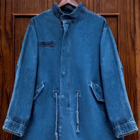 Retro M65 Denim Fishtail Trench Coats Loose Profile Windbreaker Men's Jackets