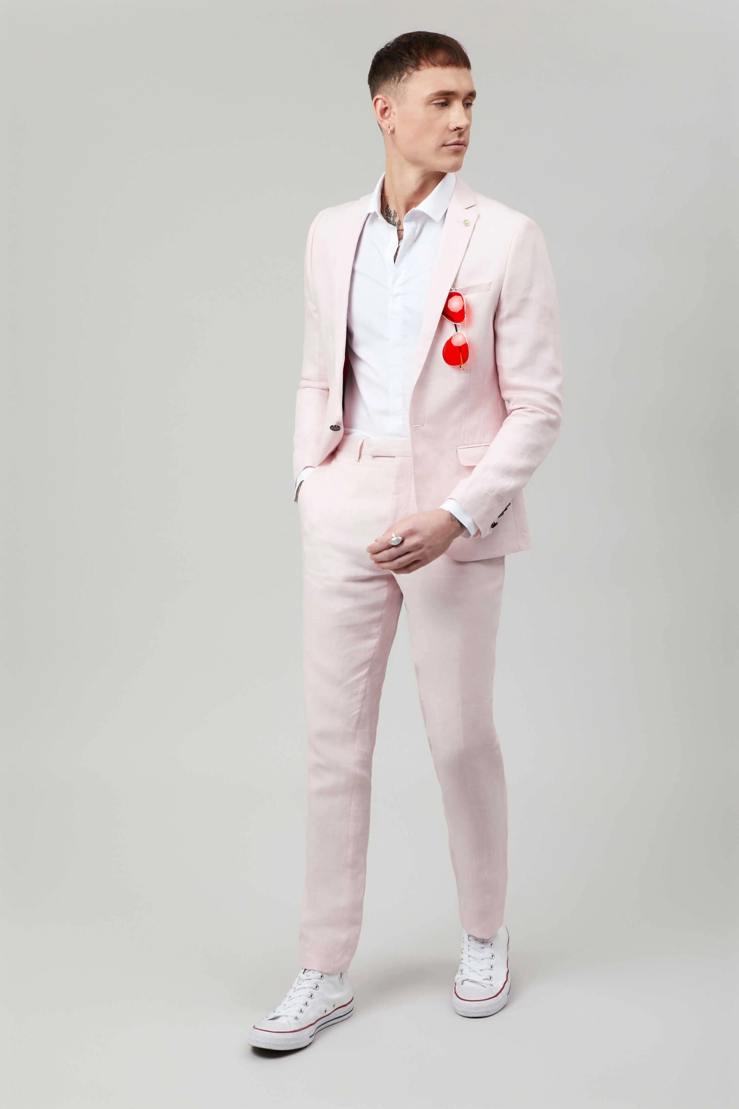 Shades Skinny Fit Pink Linen Trousers