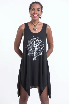 Super Soft Cotton Bodhi Tree Tank Dress Silver on Black