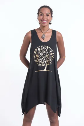 Super Soft Cotton Feather Tree Tank Dress Gold on Black