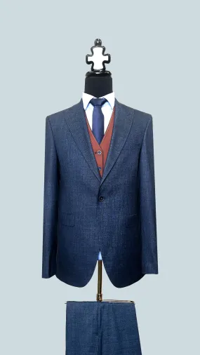 Vercini Modern Elegance Navy - Terra Jacquard 3-Piece Suit