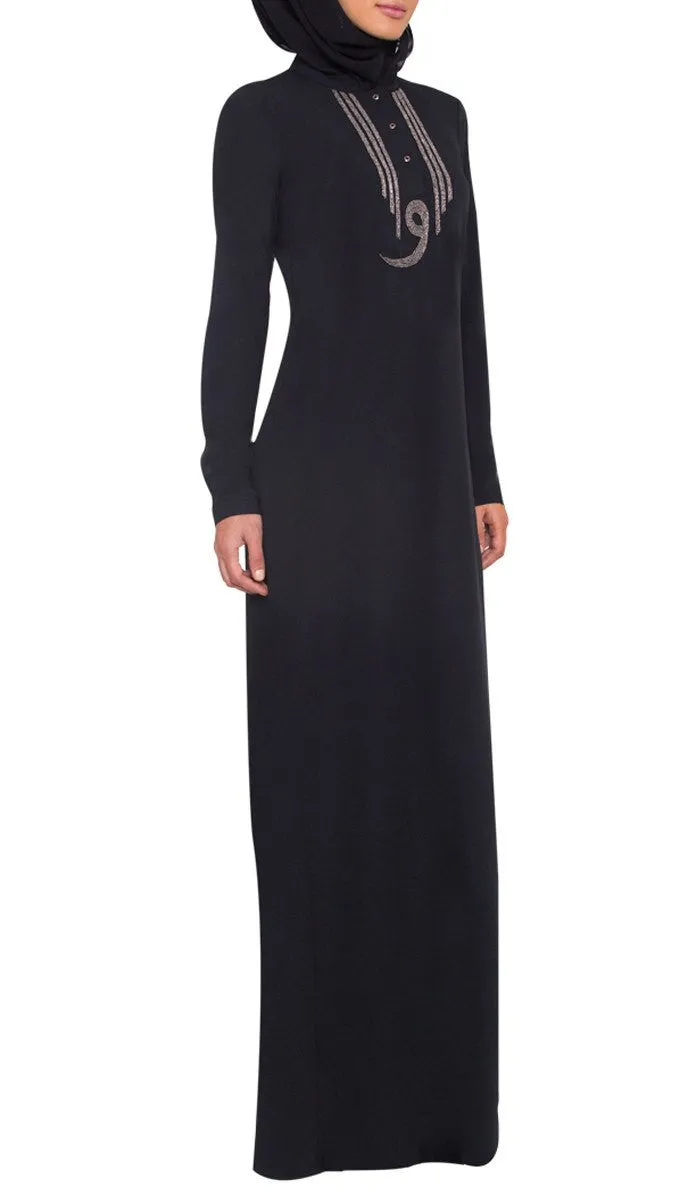 Wow Long Sleeve Modest Muslim Formal Abaya Dress - Black - FINAL SALE